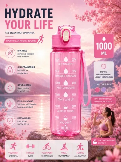 Бутылка для воды, соломинка, спортивная, для походов, школьная бутылка, 900 мл