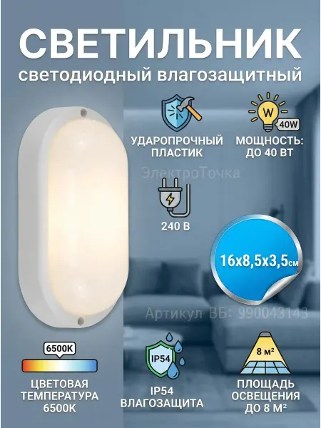 ЭлектроТочка Светильник настенный светодиодный жкх эра бытовой
