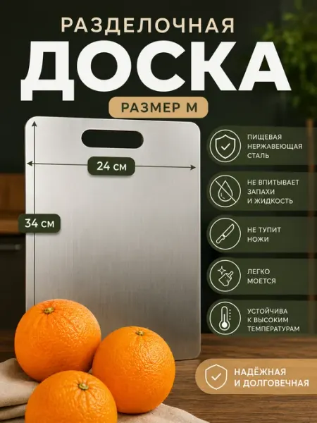 Бытовуха Доска разделочная металлическая из нержавеющей стали М