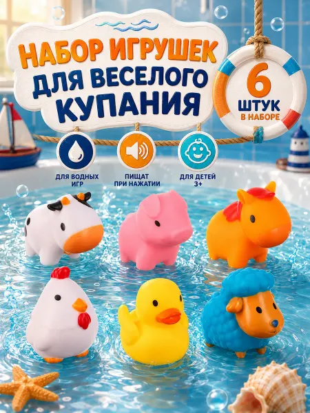 Крошка Я Резиновые игрушки для ванны «Моя ферма», 6 шт