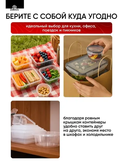 Набор контейнеров для хранения продуктов герметичный пластиковый, два варианта