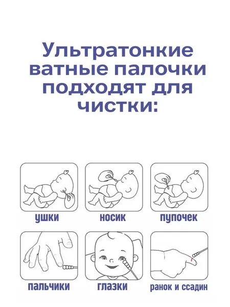 Детские ватные палочки с ограничителем, 200 шт, гипоаллергенные мягкие, для ухода за ушами