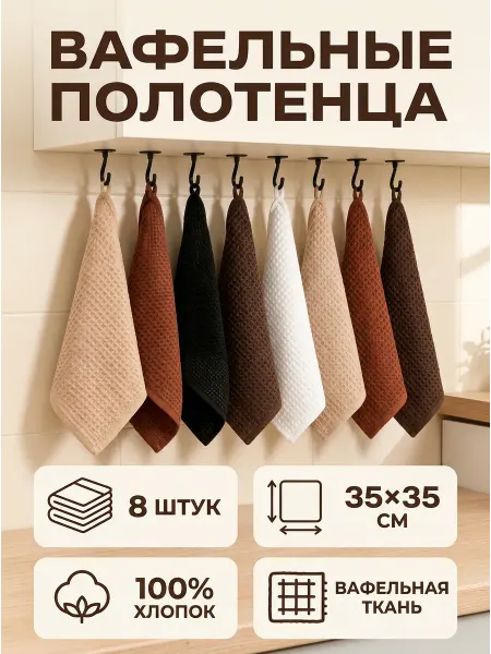 Мягкое облако Кухонные полотенца вафельные набор 8 шт для рук и лица