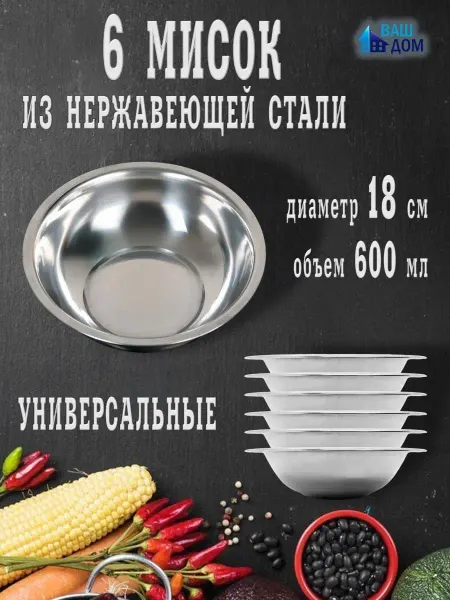 Ваш дом Миски из нержавеющей стали, металлические для кухни и дачи