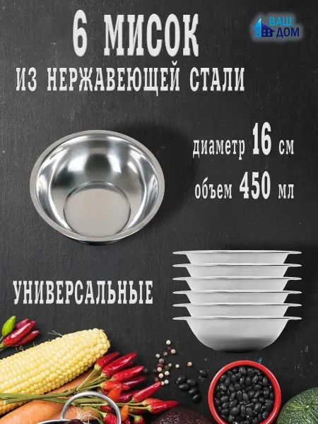 Ваш дом Миски металлические из нержавеющей стали