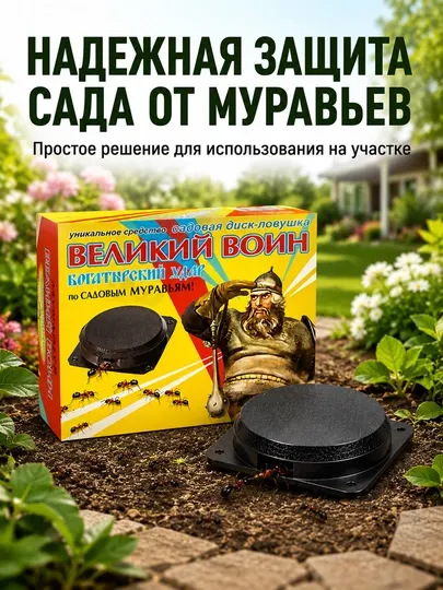 Ловушка для садовых муравьев Великий Воин, дисковая приманка 5 шт. с гелем