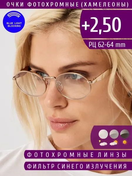 Glodiatr Очки фотохромные для зрения с диоптриями +2.50 BlueBlocker