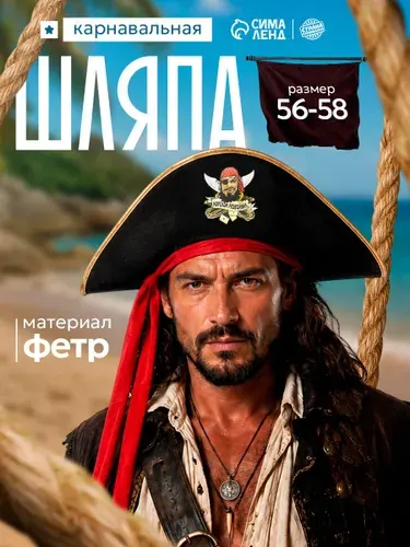 Пиратская шляпа / Карнавальная шляпа Страна Карнавалия "Морской разбойник", цвет черный, размер 56-58