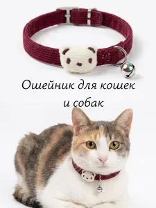 Ошейник для кошек и собак мелких пород, декоративный с мишкой, вельвет