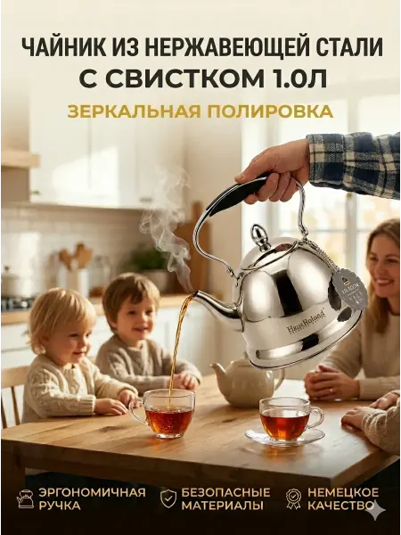 Ded Moroz 2 чайник из нержавеющей стали. Классический. 1.0 литр