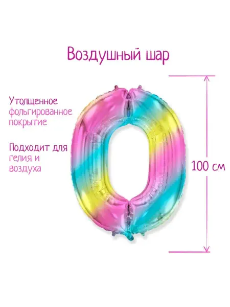 FlexMetal Шар фольгированный цифра 40" "0" Радуга металлик