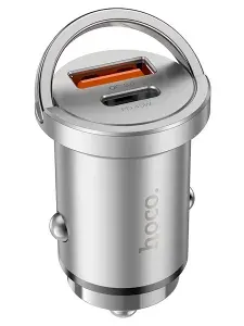 Автомобильное зарядное устройство Hoco NZ10 45W (PD45W+QC3.0), серебристый / быстрая зарядка в прикуриватель