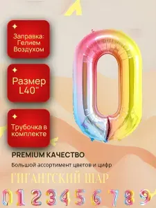 Гигантский фольгированный шар ; разноцветная цифра 0 ; Диаметр L40"