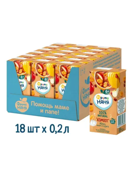 ФрутоНяня Компот для детей яблоо-курага-изюм 0,2 л 18 шт