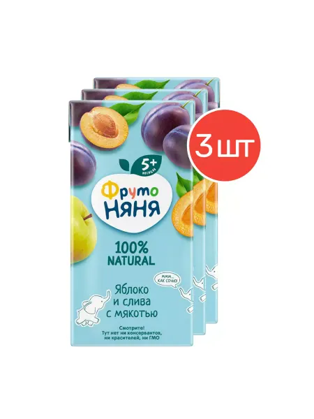ФрутоНяня Нектар из яблок и слив с мякотью 0,2 л 3 шт