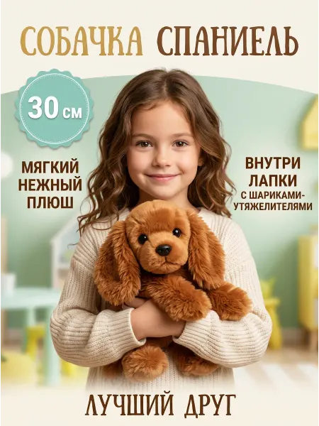 005 Мягкая игрушка обнимашка Собачка-спаниель 30 см