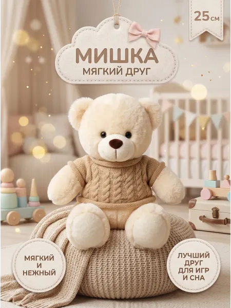 079 Мягкая игрушка Мишка в свитере 25 см