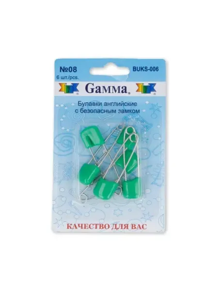 GAMMA Булавки английские с безопасным замком 6 шт 40 мм 08 зеленый