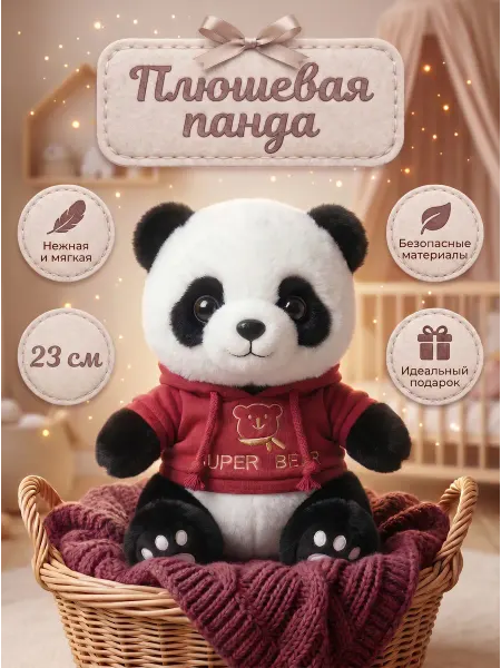 091 Мягкая игрушка Медвежонок-панда в худи 23 см
