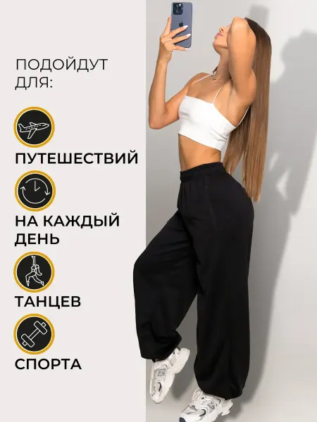 Дикий Шоп Спортивные штаны весенние широкий оверсайз чёрные джоггеры