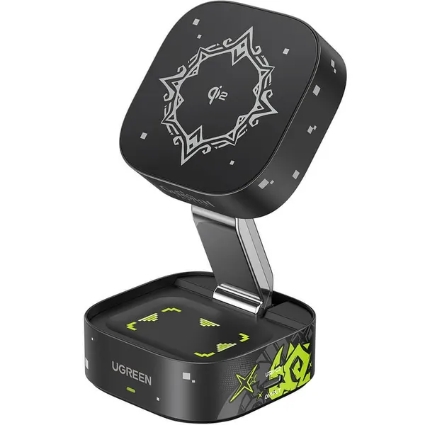 Беспроводное зарядное устройство Ugreen MagFlow Genshin Impact 2 в 1 Qi2 черный (35316GI)