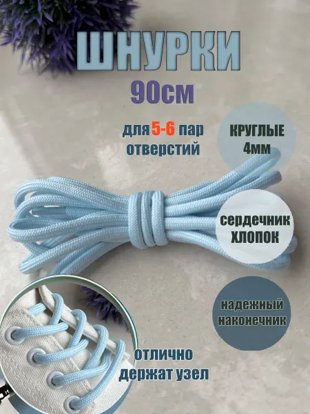 ШнурОк! Шнурки 90см голубые круглые 4мм (1 пара)