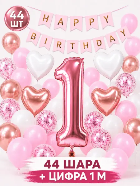 Балуния Фотозона на день рождения 1 год набор шаров Happy Birthday