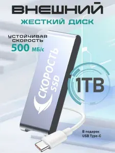 СКОРОСТЬ 1 ТБ Внешний жесткий диск (Внешний жесткий диск), Металл, Силикон, серебристый, хром