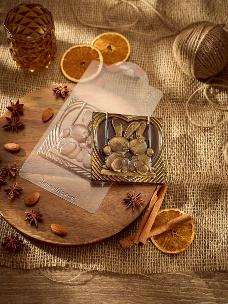 AnyMolds Зайчики на качелях Форма для мыла и шоколада 10*10см