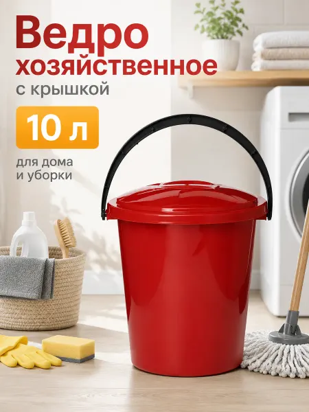 СибПолимер Ведро хозяйственное пластиковое с крышкой 10 литров
