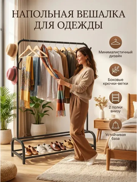 Вешалка напольная для одежды и обуви удобная этажерка