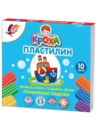 Пластилин 1шт 10 цветов 120гр ЛУЧ Кроха плавающий со стеком (картонная упаковка)
