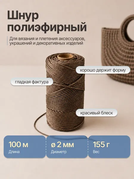 TruEnergy Шнур полиэфирный для вязания и рукоделия 2 мм 100 м