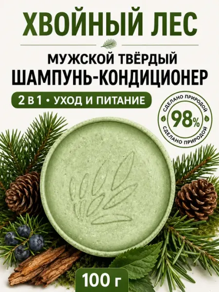 Verba Natura Твердый шампунь-кондиционер Хвойный для мужчин 100 г