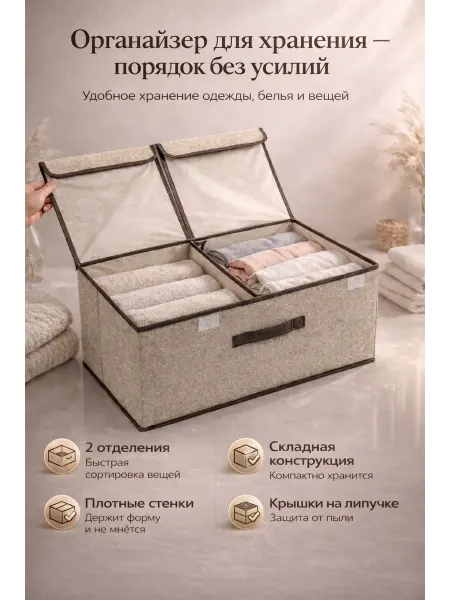 Камильчик Короб складной для хранения вещей с крышкой органайзер
