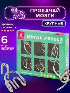Головоломки металлические для взрослых и детей / развивающие игрушки Золотая Сказка (уровень сложности Профи), набор 6 штук