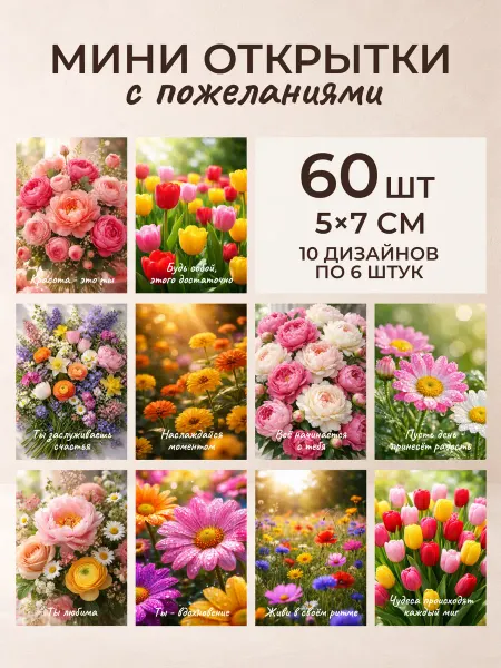 ONE 11:11 Мини открытки с пожеланиями на 8 марта 60 шт