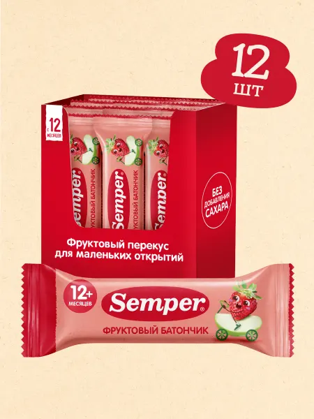 Semper Детский батончик яблоко-клубника с 12 мес 12штх15гр