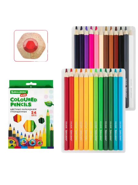 BRAUBERG KIDS Карандаши цветные утолщенные для рисования 12 цветов дерево