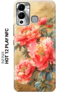 Силиконовый чехол на Infinix Hot 12 Play NFC с принтом "Винтажные пионы"
