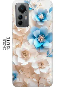 Силиконовый чехол на Xiaomi 12 Lite с принтом "Белые и голубые цветы"
