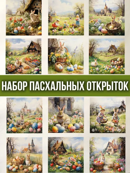 Анастасия Рыбачук "С Пасхой!" - набор из 12 открыток