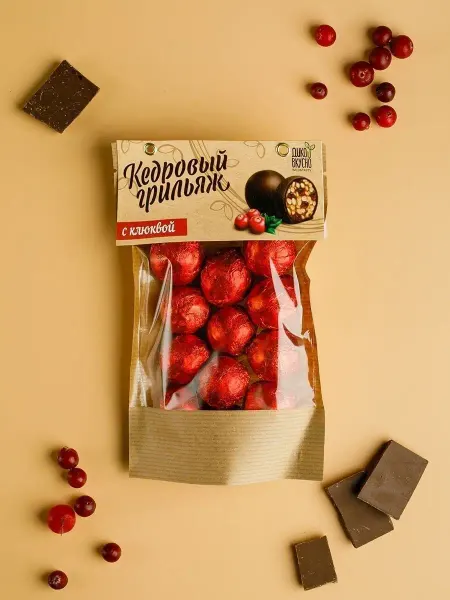 Дико вкусно Кедровый грильяж в шоколаде клюква 160 гр