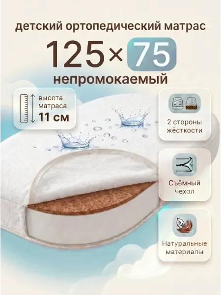 Comfy-meb Непромокаемый овальный матрас 125х75 см