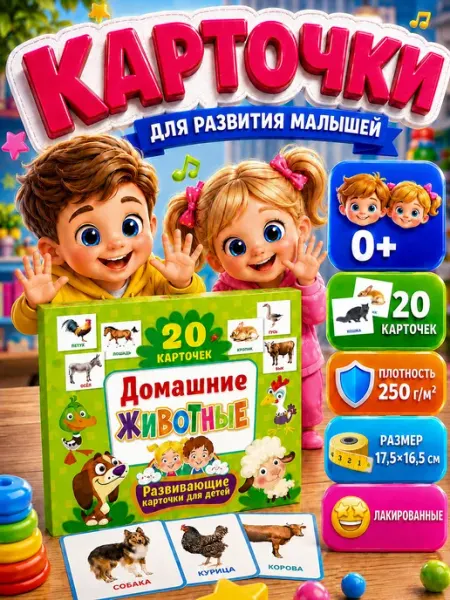 Владис Домашние животные. Развивающие карточки для детей (20 штук)