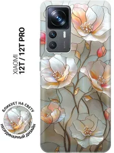 Силиконовый чехол на Xiaomi 12T / 12T Pro с принтом "Фарфоровые цветы"