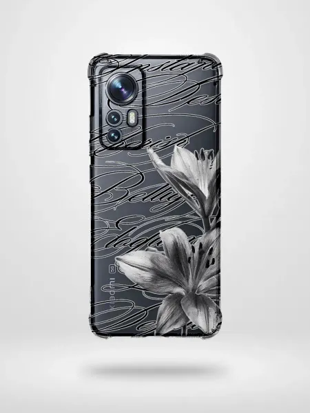 ATW Прозрачный чехол на xiaomi 12x надписи и цветы Y2K