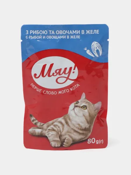 Влажный корм для кошек Мяу желе с телятиной и овощами 5 шт