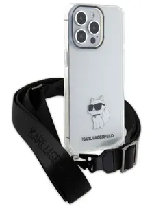 Чехол Karl Lagerfeld Crossbody PC/TPU на Apple iPhone 13 Pro Max / для Айфон 13 Про Макс с ремешком на шею или через плечо, с принтом NFT Choupette, прозрачный