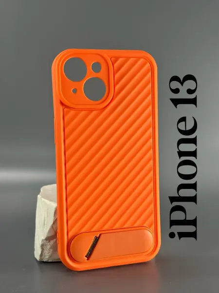 Чехол на iPhone 13, оранжевый с подставкой